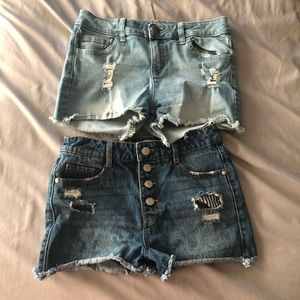 TWO pairs of denim shorts